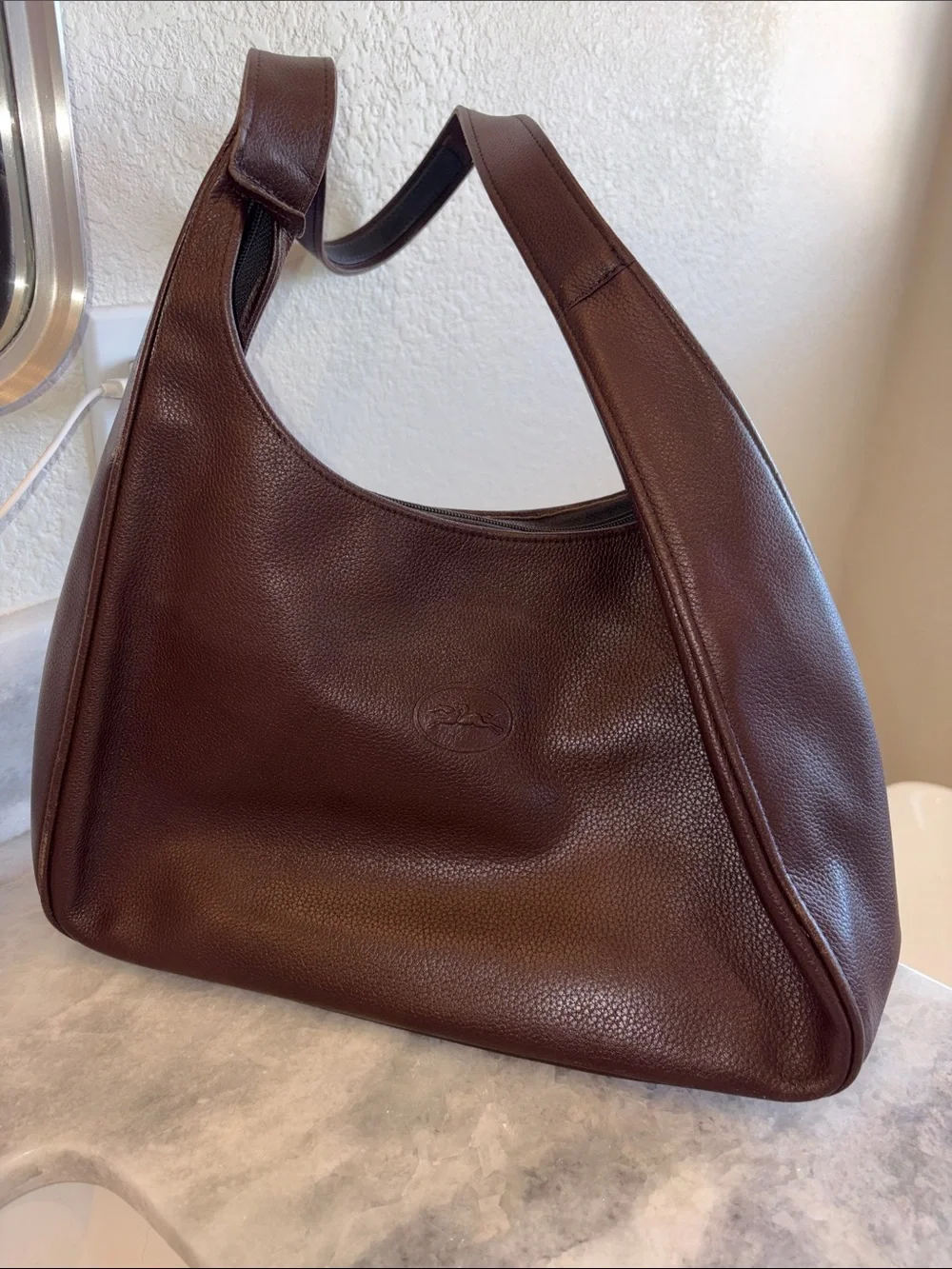 Longchamp Vintage Roseau Pebbled Leather Brown Hobo Purse - Picture 2 of 10